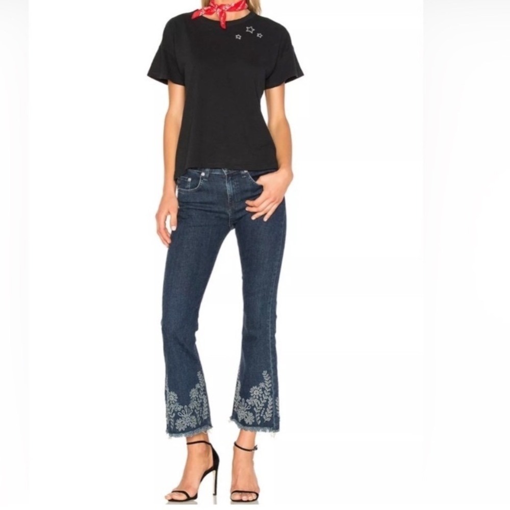 RAG & BONE Crop Flare Embroidered floral crop hem Jeans Size 25